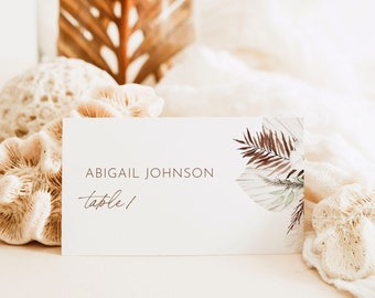 Bohemian Place Card Template, Printable Wedding Buffet Card & Meal Option, Pampas Grass, Instant Download, Editable, Templett #0028A-202PC