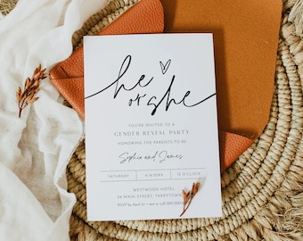 Gender Reveal Invitation Template, Minimalist Gender Party, Print or Digital, 100% Editable text, Instant Download, Templett #0032-107GR
