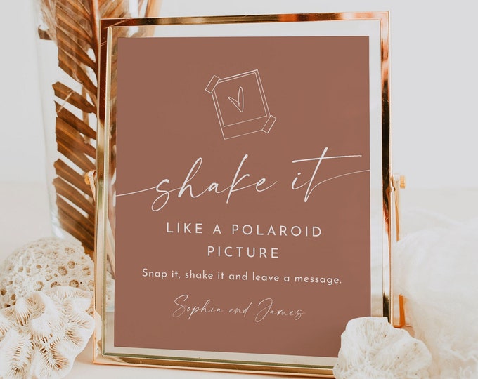 Shake It Like a Polaroid Picture, Photo Guest Book Sign, Bohemian Wedding, Editable Template, Terracotta, Instant, Templett 8x10 #0034T-35S
