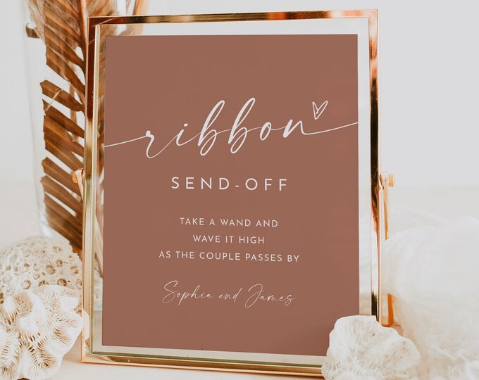 Ribbon Send Off Sign, Printable Bohemian Wedding Streamer, Wave a Wand, Editable Template, Instant Download, Templett, 8x10 #0034T-76S