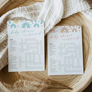 Baby Crossword Puzzle, Boho Rainbow Baby Shower Game, Printable Crossword Game with Answer Key, Instant Download, Templett, 5x7 #0055-33BAG