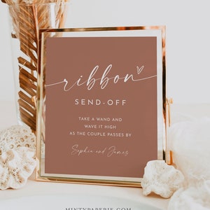 Ribbon Send Off Schild, druckbare Boho Hochzeit Luftschlangen, Winken einen Zauberstab, bearbeitbare Vorlage, Instant Download, Templett, 8x10 #0034T-76S