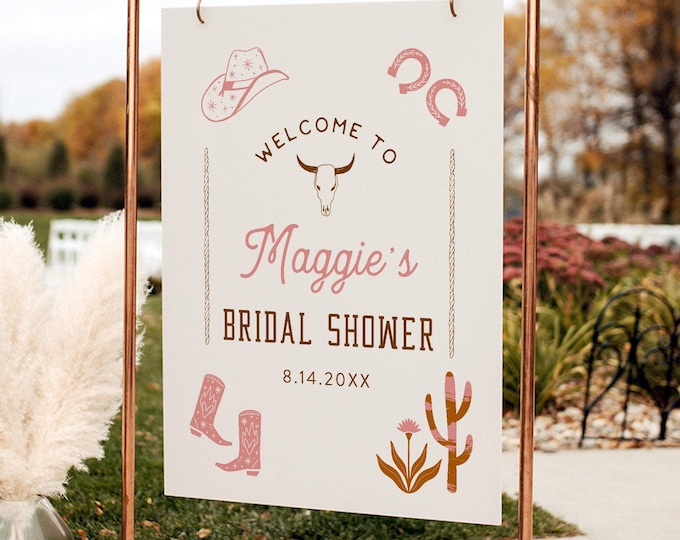 Western Bridal Shower Welcome Sign, Country Rodeo Bridal Poster, Editable Template, Instant Download, Templett, 18x24, 24x36 #0040-339LS
