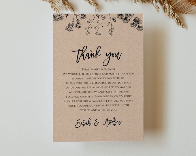 Rustic Wedding Thank You Printable, Reception Thank You Note, In Lieu of Favor Card, 100% Editable Template, Instant Download #018-104TYN