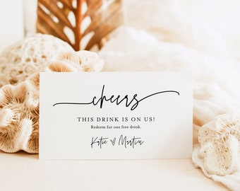 Wedding Drink Ticket, Free Drink Card, Minimalist Wedding Bar Drink Voucher, Token, Editable Template, Instant Download, Templett 0009-101DT