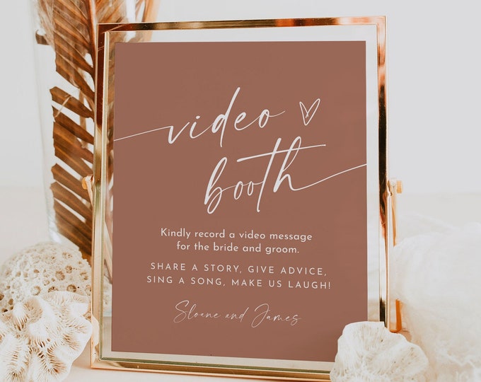 Video Booth Sign, Bohemian Wedding Guestbook Sign, Leave a Message, Terracotta, Editable Template, Instant, Templett 8x10 #0034T-55S