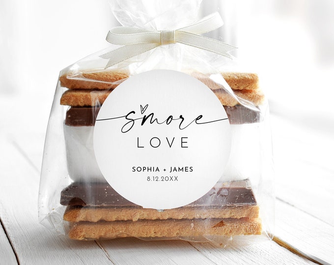 S'mores Label Template, Minimalist Wedding / Bridal Shower S'more Love Favor Sticker, Instant Download, Printable, Templett #0034W-152SF