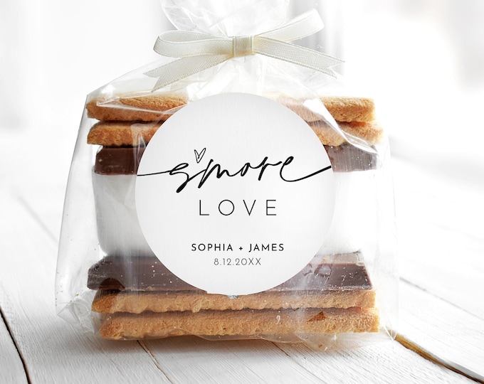 S'mores Label Template, Minimalist Wedding / Bridal Shower S'more Love Favor Sticker, Instant Download, Printable, Templett #0032-153SF