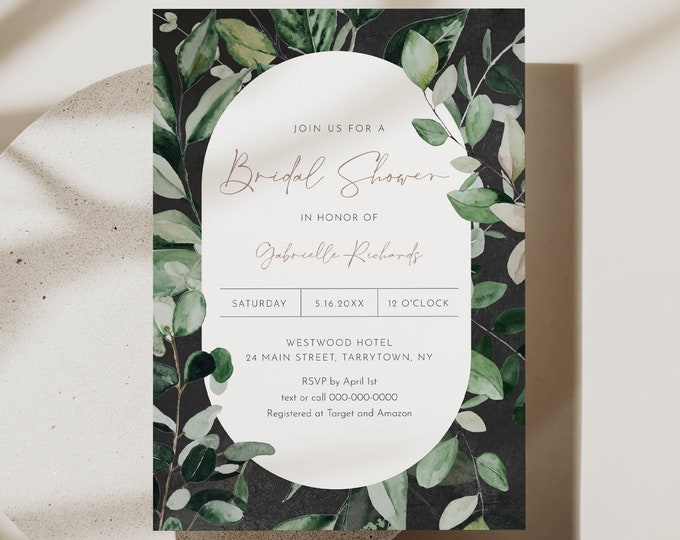 Moody Greenery Bridal Shower Invitation Template, Sage Green, Garden Wedding Shower, 100% Editable Text, Instant Download #033-321BS