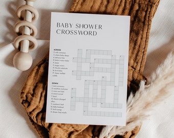 Baby Crossword Puzzle, Minimalist Baby Shower Game, Printable Crossword Game with Answer Key, Instant Download, Templett, 5x7 #0026B-33BAG