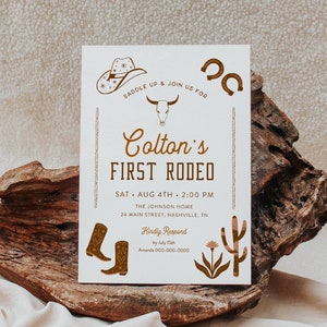 Western Birthday Invitation, Ranch 1st Birthday Invite, First Rodeo, Southwest, Cowboy, Editable Template, Instant, Templett #0040-129BD