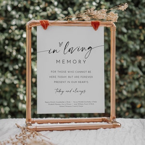 In Loving Memory Sign, Minimalist Wedding Memorial Table, Modern Script, Editable Template, Instant Download, Templett, 8x10 #0034W-87S