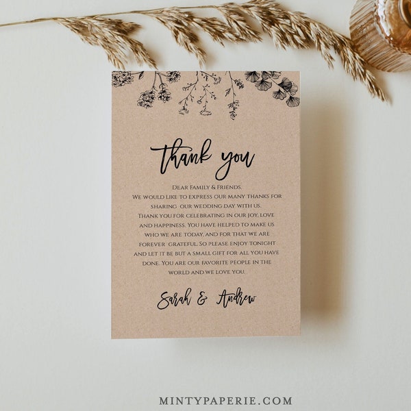 Rustic Wedding Thank You Printable, Reception Thank You Note, In Lieu of Favor Card, 100% Editable Template, Instant Download #018-104TYN