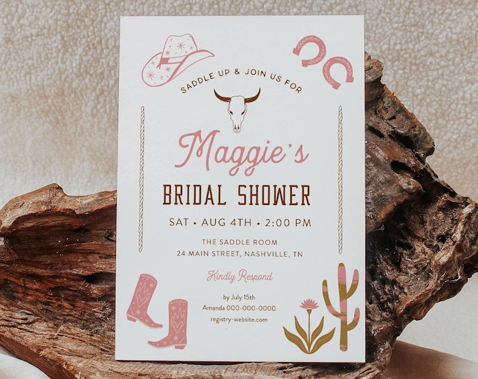 Western Bridal Shower Invitation, Rodeo Bridal Shower, Southwest Ranch, Cowgirl, Editable Template, Instant, Templett #0040-341BS