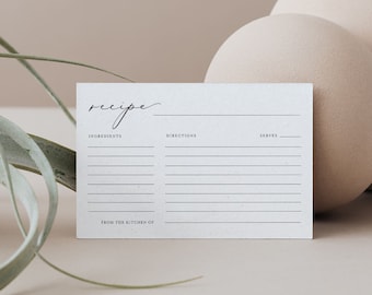 Minimalist Recipe Card Template, Instant Download, 100% Editable, Printable Modern Bridal Shower Recipe Insert, Templett, 4x6 #045-133RC