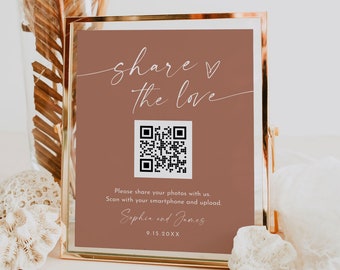 Share the Love QR Code Sign, Terracotta Photo Album Share QR Code, Photo Sharing App, Google Photos, Editable Template, 8x10 #0034T-25S