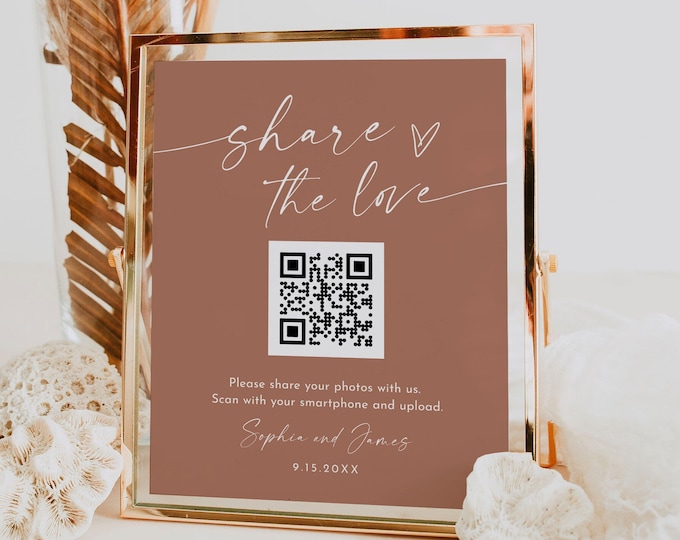 Share the Love QR Code Sign, Terracotta Photo Album Share QR Code, Photo Sharing App, Google Photos, Editable Template, 8x10 #0034T-25S