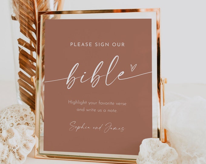 Bible Guest Book Sign, Printable Bohemian Wedding Bible, Terracotta Bible Verse Guestbook, Editable Template, Instant, Templett #0034T-74S