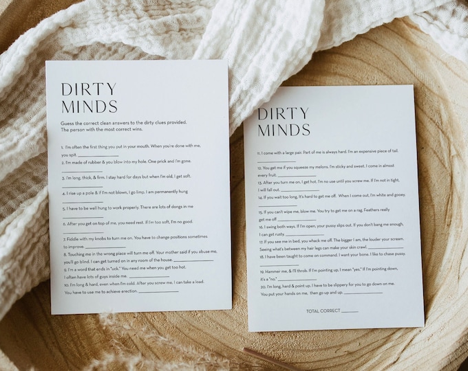 Dirty Minds Game, Hen Do Party, Dirty Bachelorette Riddle Game, Modern, Minimal, Editable Template, Instant Download, Templett 0026B-127BACH