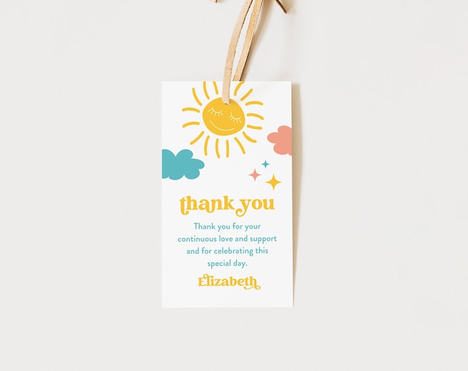 Sunshine Favor Tag, Sun, Summer Baby Shower, Thank You Tag, Instant Download, Editable, Printable, Templett #0049-240FT