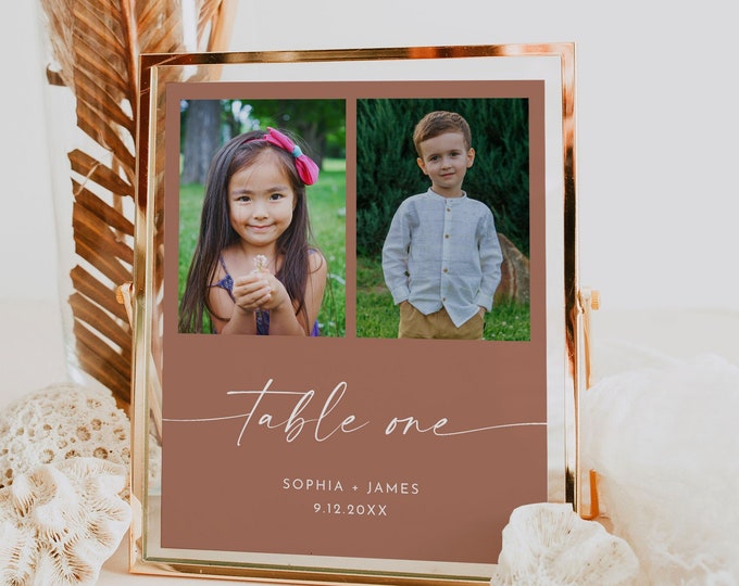 Childhood Pictures Table Number, Bohemian Wedding Table, Terracotta Photo Table Card, Editable Template, Instant, 5x7, 8x10 #0034T-222TC