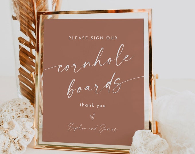 Cornhole Board Guestbook Sign, Sign Our Cornhole, Editable Template, Guest Book Alternative, Bohemian Wedding Table Sign, 8x10 #0034T-45S