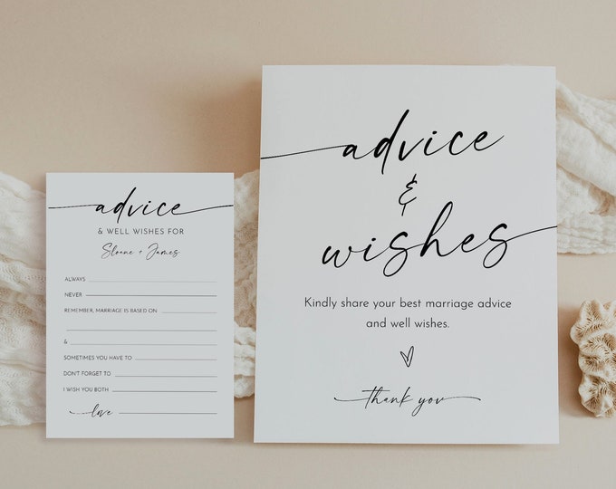 Advice & Wishes Sign and Card, Guest Book Printable, Well Wishes, Editable, Instant Download, Templett, 8x10 Sign, 5x7 Card #0034W-135AC