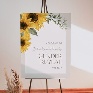 Sunflower Gender Reveal Welcome Sign, Summer Gender Reveal Party Poster, Rustic, Editable Template, Instant Download, Templett #047-333LS