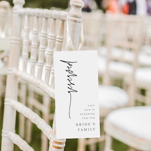 Moderner reservierter Sitzplatz-Tag, reservierte Reihenkarte für Hochzeit, minimalistischer Reservestuhl, bearbeitbare Vorlage, INSTANT DOWNLOAD, Templett #0009-103RS