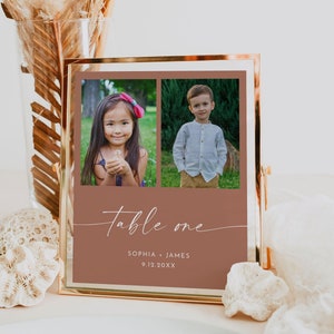 Kindheit Bilder Tischnummer, Boho Hochzeit Tisch, Terrakotta Foto Tisch Karte, bearbeitbare Vorlage, Sofort, 5x7, 8x10 #0034T-222TC