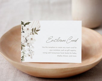 Bohemian Enclosure Card, Boho Pampas Bridal / Baby Shower Insert, Dried Foliage, Editable Template, Instant Download, Templett #0028B-187EC