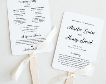 Printable Wedding Program Fan, DIY Wedding Ceremony Template, 100% Editable, Order of Service, Instant Download, Templett, 5x7 #012-404WP