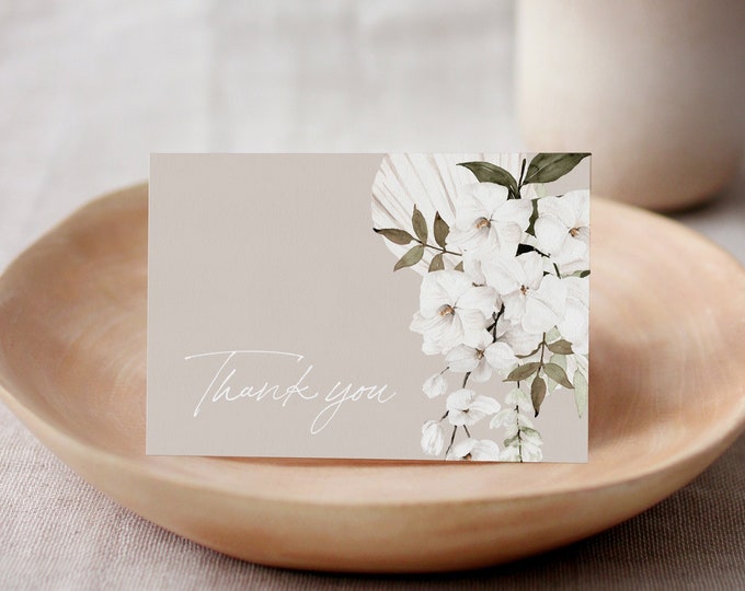 Bohemian Thank You Card, Pampas Grass, Dried Foliage, Earth Tones, Editable Template, Templett, Flat & Tent Cards, 3.5x5 #0028B-193TYC