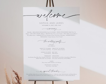 Minimalist Wedding Program Sign, Printable Modern Order of Service Poster, Editable Template, Instant, Templett 18x24, 24x36 #0032-180WP