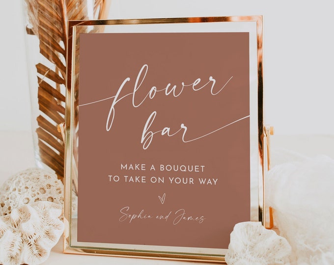 Flower Bar Sign, Bohemian Terracotta Bridal Shower / Wedding Favor, Build Your Bouquet, Instant, Editable Template, Templett 8x10 #0034T-54S