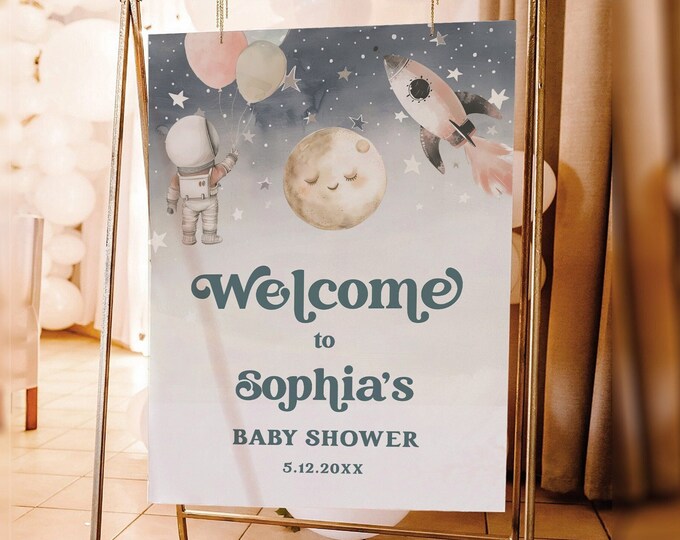 Space Welcome Sign Template, Planets 1st Birthday Welcome Poster, Trip Around Sun, Editable Text, Instant Download, Templett #0052B-358LS