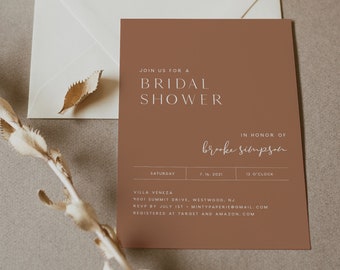 Minimal Bridal Shower Invitation Template, Terracotta Couples Shower Invite, Wedding Shower, 100% Editable, INSTANT DOWNLOAD #0020-292BS