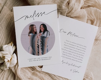 Modern Photo Bridesmaid Proposal Card, Printable Will You Be My Bridesmaid, Maid of Honor, 100% Editable, Instant Download #0032-113BMB