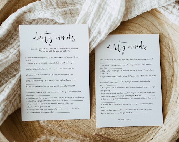 Dirty Minds Game, Hen Do Party, Dirty Bachelorette Riddle Game, Modern, Minimal, Editable Template, Instant Download, Templett #0031-126BACH