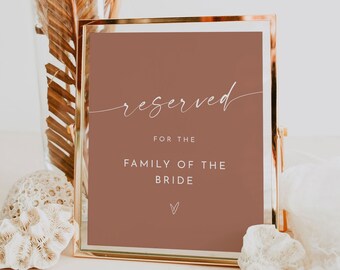 Reserved Seat Sign, Bohemian Terracotta Wedding Reserved Seating, Editable Template, Instant Download, Templett, 8x10 #0034T-80S