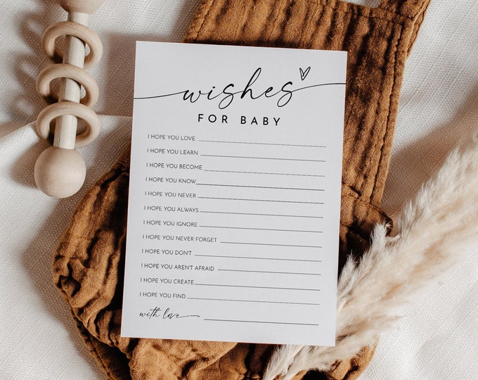 Wishes For Baby Card, Advice for Baby, Minimalist Baby Shower, Gender Neutral, Editable Template, INSTANT, Templett, 5x7 #0034W-29BAG