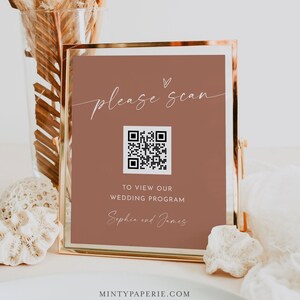 QR-Code-Hochzeitsprogramm, QR-Code scannen für Bestellung des Service, Boho-Hochzeitsschild, bearbeitbare Vorlage, Instant, Templett, 8x10 #0034T-67S