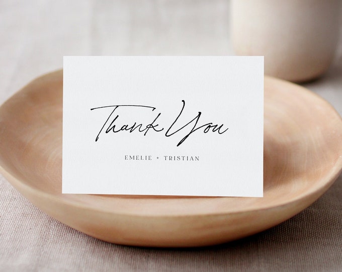 Minimalist Thank You Folded Card Printable, Modern Wedding / Bridal Shower Note, Editable Template, INSTANT DOWNLOAD, Templett #0024-189TYC