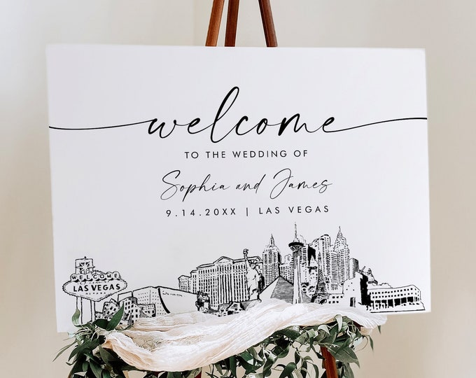 Las Vegas Welcome Sign, Vegas Skyline Wedding Sign, Printable Instant Download, Editable Template, Templett, 18x24, 24x36 #0047-353LS