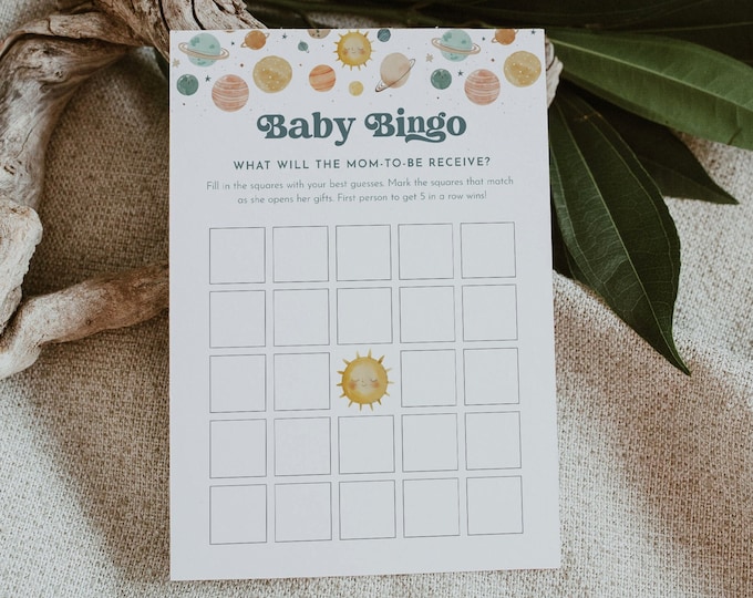 Space Baby Bingo Game, Printable Planets Baby Shower Game Template, Astro Galaxy Bingo, Instant Download, Editable, Templett #0052A-11BAG