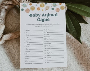 Space Baby Animal Game, Printable Planets Baby Shower Game, Gender Neutral, Editable Template, Instant Download, Templett #0054A-18BAG