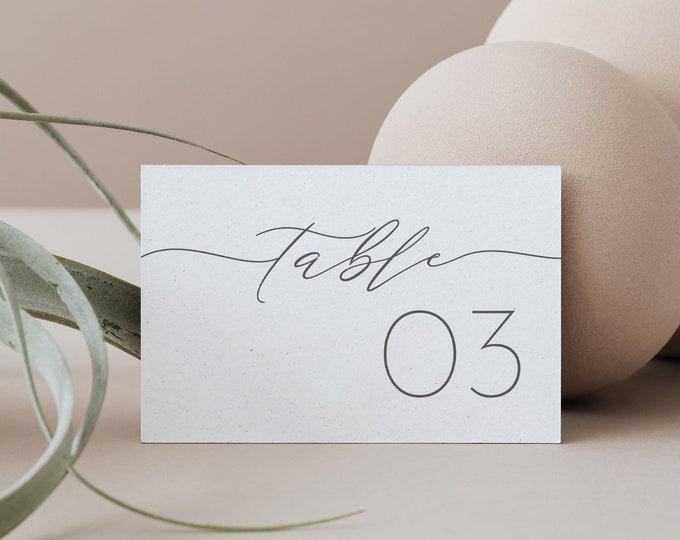 Modern Table Number Card Template, Simple Minimalist Wedding Table Number, Editable, Instant, Templett, DIY 4x6 Horizontal #0006D-214TC