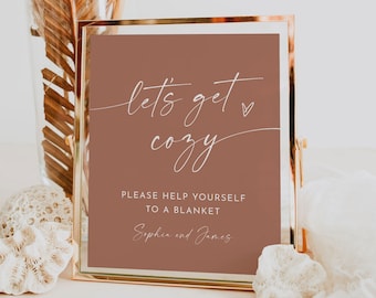 Wedding Blanket Sign, Let's Get Cozy, Bohemian Outdoor Wedding, Terracotta, Editable Template, Instant Download, Templett, 8x10 #0034T-63S