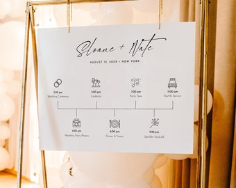 Minimalist Welcome Sign Template, Printable Wedding Day Timeline with Icons, Order of Events, Instant Download, 100% Editable #0023-246LS