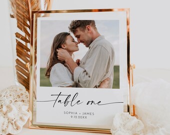 Photo Table Number Card, Minimalist Wedding Table, Add Your Image, Modern Script, Fully Editable Template, 5x7, 8x10 #0034W-219TC